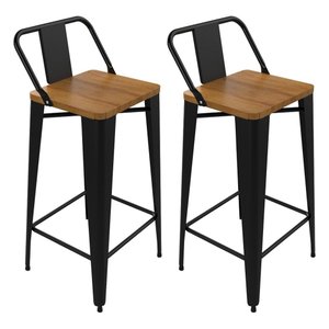 Kit 2 Banquetas Alta Bistro com Encosto de Aço Industrial Tolix Iron Sublimado