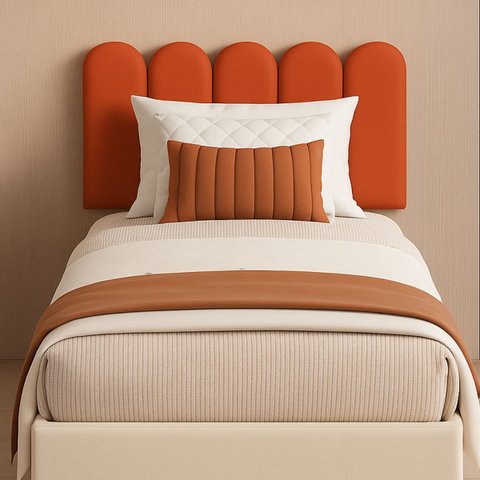 Cabeceira Nuvem Estofada Solteiro 5 Placas em Suede 45x20cm:terracota