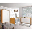 Ver imagem 2 de Dormitório Infantil Theo Retrô 3 Portas, Cômoda 1 Porta, Berço Branco/Savana com Pés Amadeirado