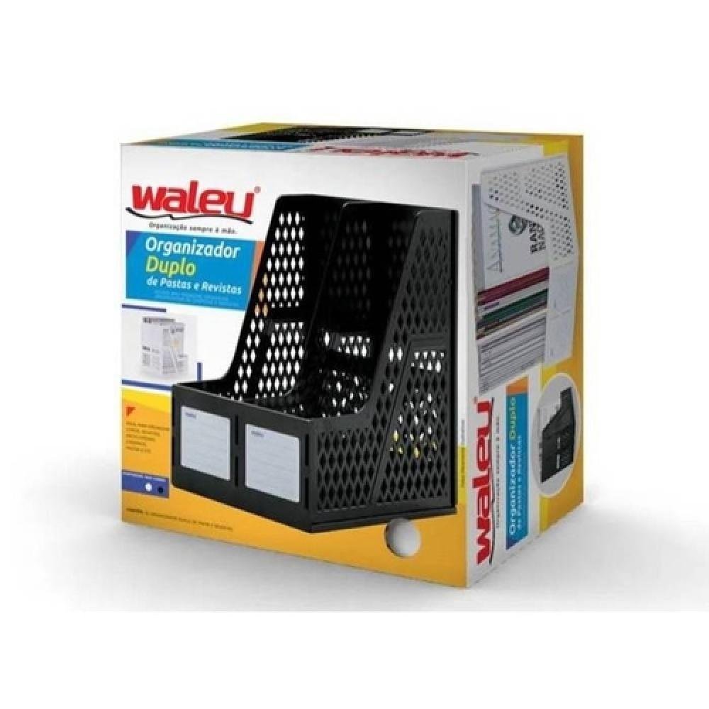 ORGANIZADOR DUPLO COM ETIQUETAS DUPLO PARA ARQUIVOS LIVROS PORTA REVISTAS PRETO - 2