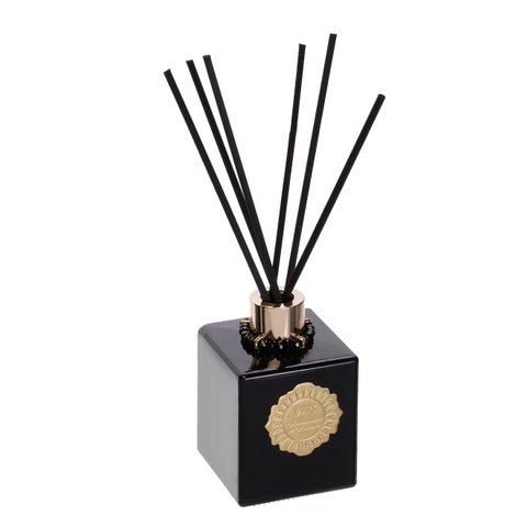 Difusor Varetas Vidro cubo preto 250ml Enf.rosé gold/varetas pretas - Fragrância: Loungerie