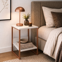 Ver imagem 1 de Mesa Cabeceira de Cama Criado Industrial Base de Ferro Cobre Tampo Branco