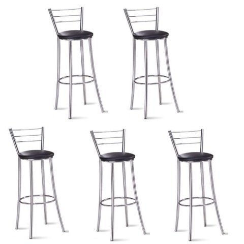 Kit 5 Banquetas para Bancada Cromada Grazi-assento Preto