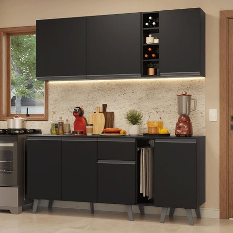 Armário de Cozinha Compacta 180 Cm Preto Nice Madesa 01