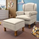 Ver imagem 6 de Poltrona de Amamentação Fixa com Pés de Madeira e Puff Baú Linho Bege Xodó - Larbelle