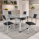 Ver imagem 1 de Mesa de Jantar 4 Cadeira Cromadas Tampo Vidro Estilo Moderno:Preto 213/406