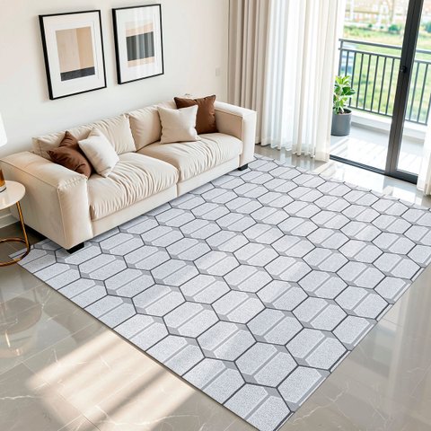 Tapete Sala Quarto Moderno Luxo 2,00m X 3,00m Antiderrapante Colmeia Decorativo Cru Cinza