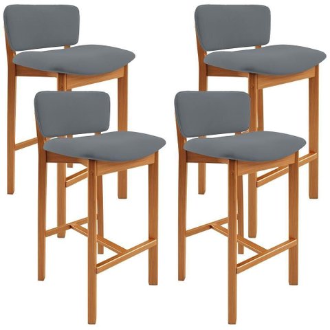 Kit 04 Banquetas Alta para Cozinha Sala de Jantar Bar Dara L02 Suede Cinza - Lyam Decor