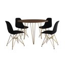 Ver imagem 2 de Mesa Jantar Redonda 110cm Amêndoa Clips 3 Pés com 4 Cadeiras Eames Eiffel Pretas Base Dourada