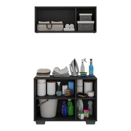 Conjunto Lavanderia Multiuso Armário Aéreo e Balcão 3 Portas Multimóveis Mp5051 Preto - 4