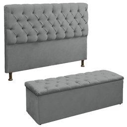 Kit Cabeceira e Recamier Sapateira Baú para Cama Box Casal Queen - Sv Decor:cinza Claro - 1