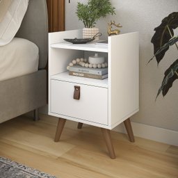 Mesa Cabeceira 1 Gaveta para Quarto Moderna:branca - 2