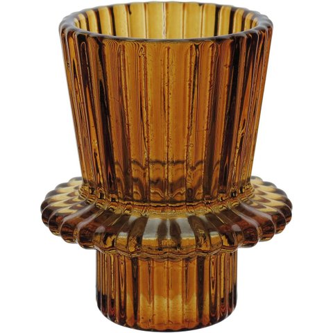Castiçal Decorativo de Vidro Âmbar 7x6x6cm Porta Vela Mesa Jantar Decoração Sala