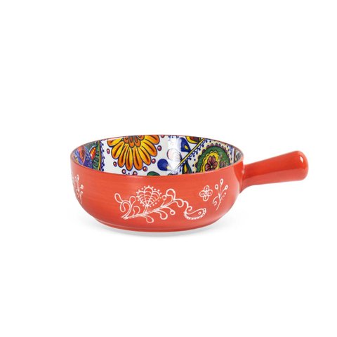 Travessa em Cerâmica Vermelho com Relevos e Detalhes Florais Interno 15,5cm UN0112 Btc