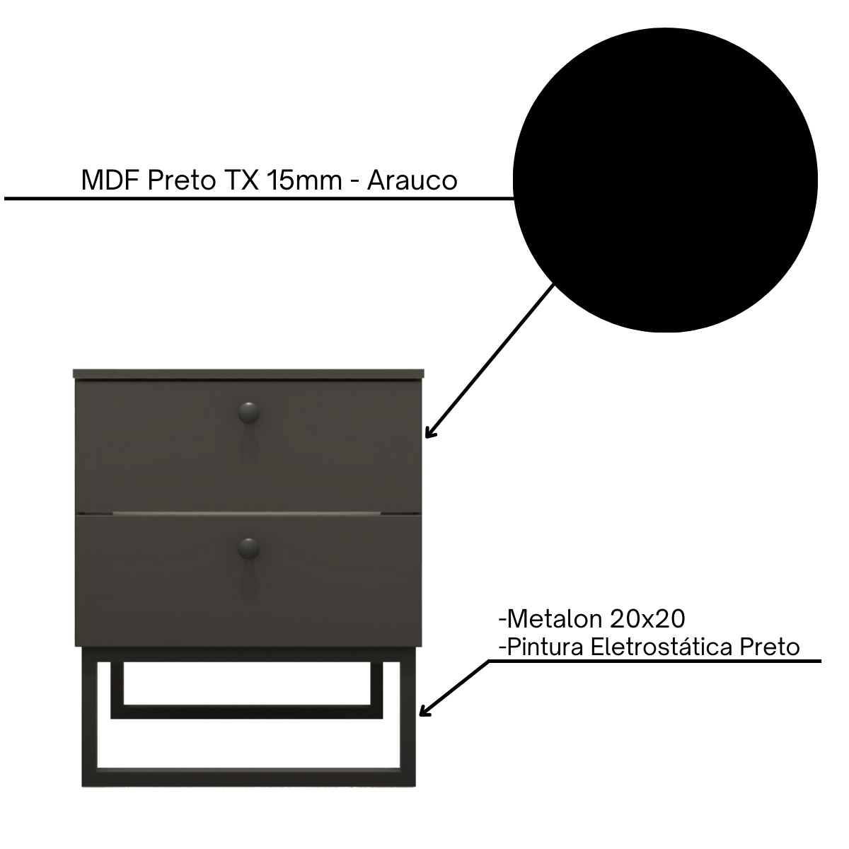 Mesa de Cabeceira Industrial Mdf com Pés Metalon Preto Plancasa Preto Tx - 5