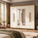 Ver imagem 1 de Guarda Roupa Casal Roupeiro 6 Portas 2 Gav Espelho Quarto Nature Champanhe