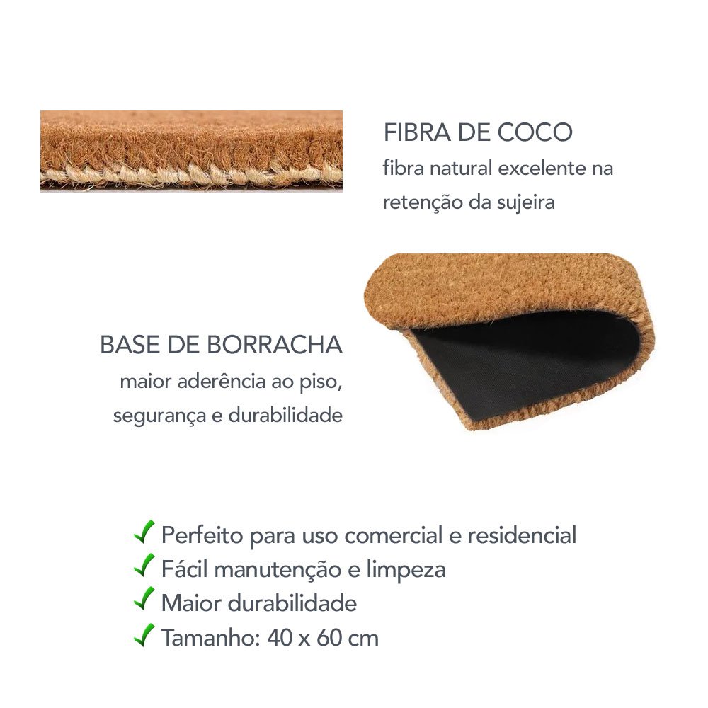 Capacho Tapete de Entrada Meia Lua Fibra de Coco e Borracha - 2