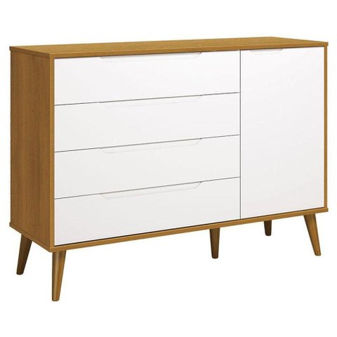 Cômoda com Porta Retrô Elfe Branco Acetinado Savana Amadeirado - Reller
