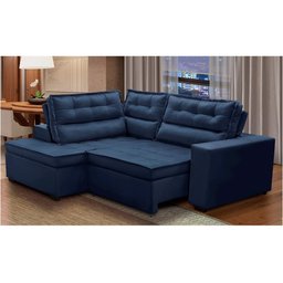 Sofá de Canto Retrátil e Reclinável com Molas 2,50x2,00 Esq Virginia Suede Azul Adonai Estofados - 1