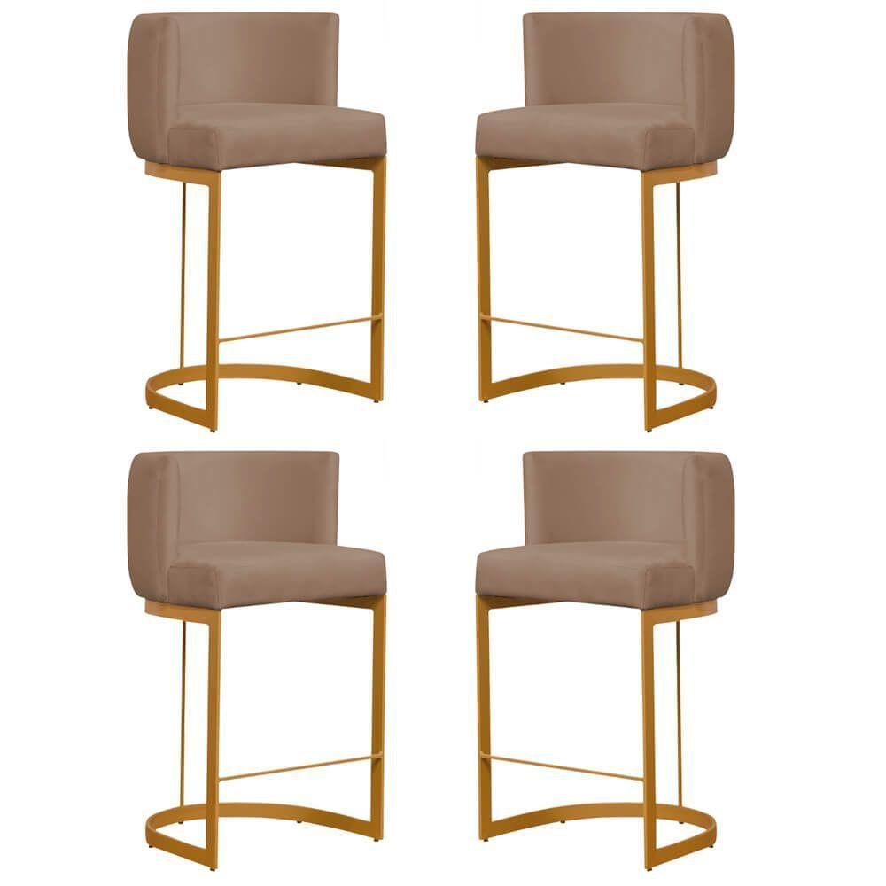 04 Banquetas Paris Luxo Base Dourada Cappuccino | MadeiraMadeira