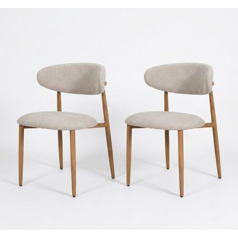 Kit 2 Cadeiras de Jantar Estofado em Linho Nude e Estrutura Metálica para Ambientes Moderno