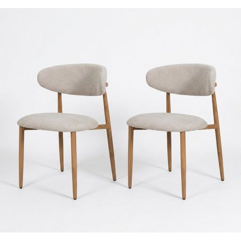 Kit 2cadeira Lucy com Estofado em Linho Nude e Estrutura Metálica para Ambientes Clássicos e Moderno