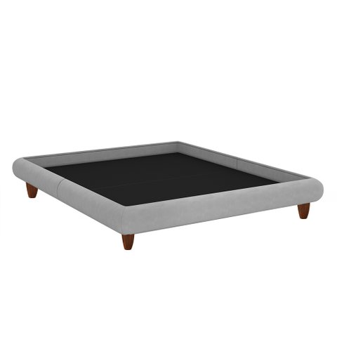 Cama Queen Japonesa 176cm Pés Madeira Haru Linho Cinza Claro - Sallar Home