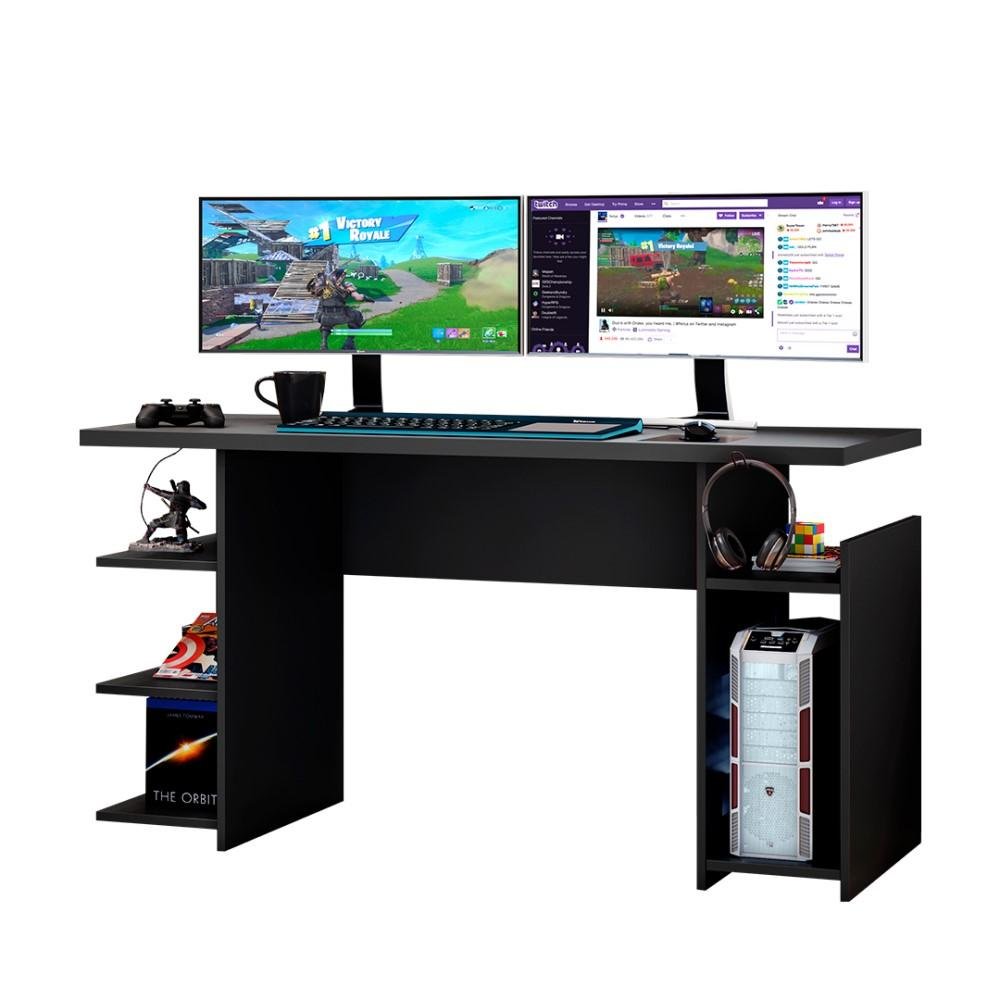 Mesa Gamer Escrivaninha Para Computador Home Office Nicho CPU 3 Prateleiras Quarto Preta - 5