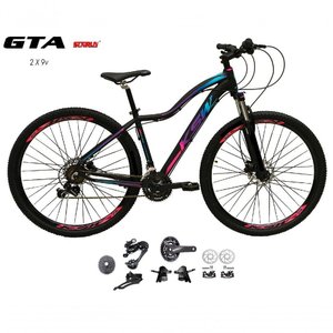 Bicicleta Aro 29 Ksw Mwza Feminina Kit 2x9 Gta Sunrun Disco K7 11/36 Pedivela 24/38d com Trava -
