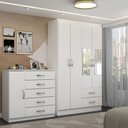 Ver imagem 1 de Guarda-roupa Solteiro Noah 4 Portas 2 Gavetas com Cômoda 1 Porta 5 Gavetas Branco - Panorama Móveis