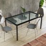 Mesa Sala de Jantar Cozinha Tampo de Vidro Retangular Soul 136 cm 6 Lugares 4 Pés em Aço Preto - 1