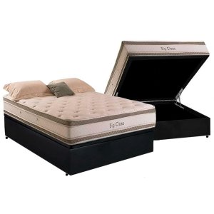 Cama Box Baú Casal com Colchão Herval Big Class Molas Conforclass 138x188x75cm Ms:suede Preto