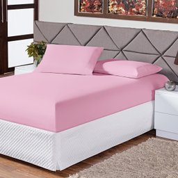 Jogo de Cama Solteiro Lençol Elástico Fronha 2 Peças Rosa - 1