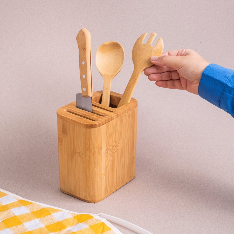 Ver imagem 5 de PORTA FACA E UTENSILIOS DE COZINHA BAMBU NATURAL:bambu