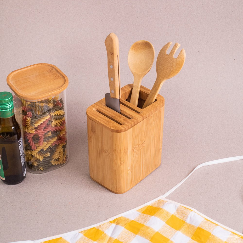 Ver imagem 4 de PORTA FACA E UTENSILIOS DE COZINHA BAMBU NATURAL:bambu