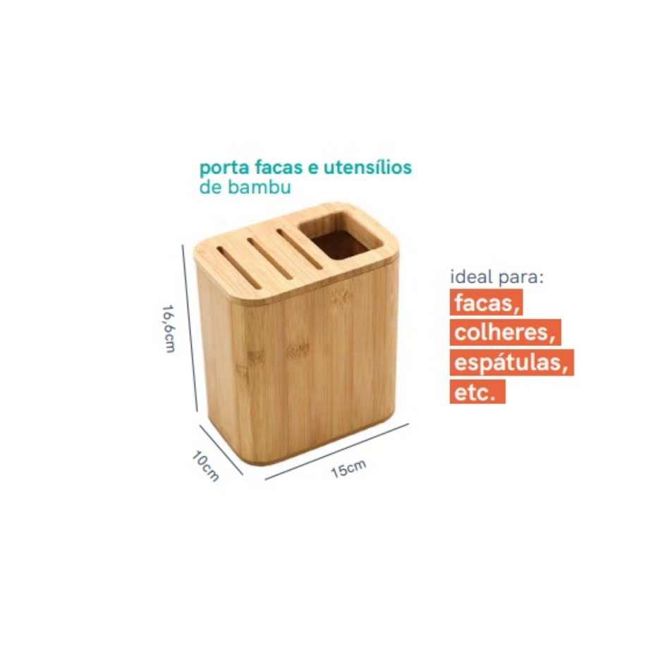 Ver imagem 2 de PORTA FACA E UTENSILIOS DE COZINHA BAMBU NATURAL:bambu