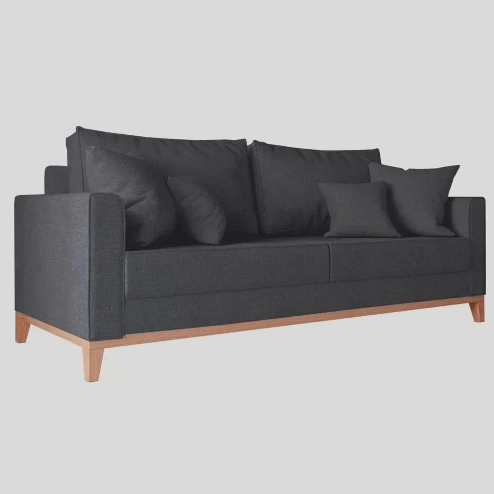 Ver imagem 1 de Kit Sofá 3 Lugares e 2 Poltronas Beny com Base de Madeira Linho Grafite