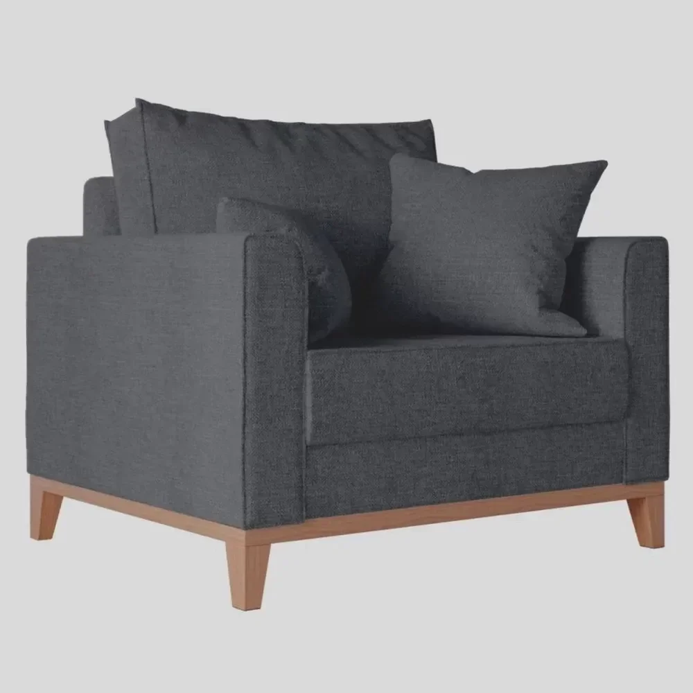 Ver imagem 5 de Kit Sofá 3 Lugares e 2 Poltronas Beny com Base de Madeira Linho Grafite