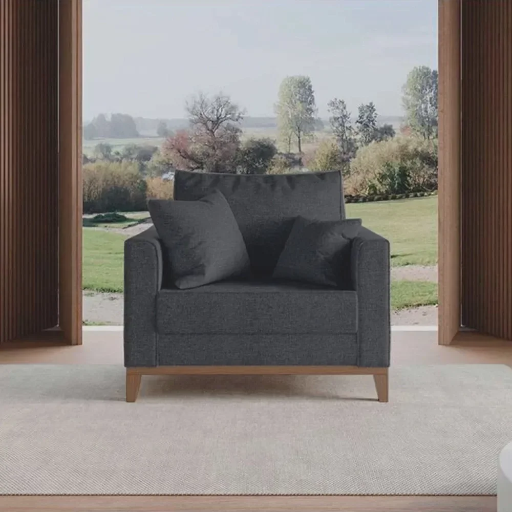 Ver imagem 4 de Kit Sofá 3 Lugares e 2 Poltronas Beny com Base de Madeira Linho Grafite