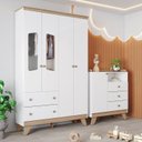 Ver imagem 1 de Conjunto Quarto de Bebê Retrô Guarda-Roupa + Cômoda Branco HP /Jequitiba Theo