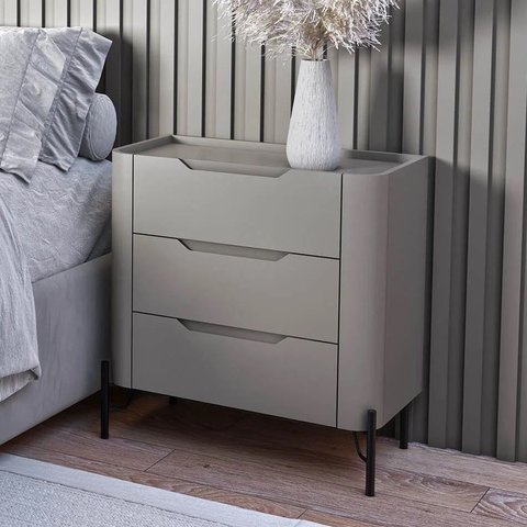 Mesa de Cabeceira Bend 3 Gavetas Incolar Grigio com Pé Preto