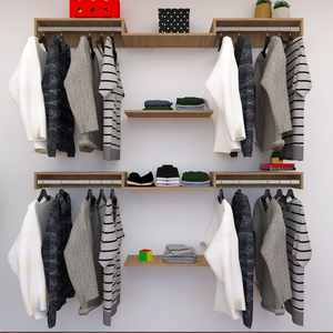 Kit Closet com Cabideiros e Prateleiras Amadeirado Organização Moderna para Seu Quarto