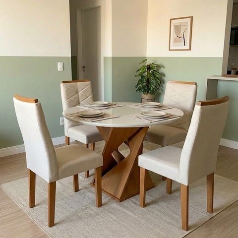 Conjunto Mesa de Jantar Redonda com 4 Cadeiras Estofadas e Tampo de Vidro 100x79x100cm