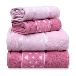 Jogo de Toalha 4 Peças - Charme Coração - 100% Algodão - Appel Cor: Rosa / Rosa Bebê