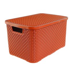 Caixa Organizadora Rattan 15 Litros com Tampa - Praticidade e Estilo Cor:terracota - 1