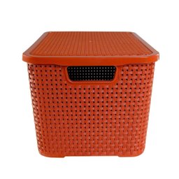 Caixa Organizadora Rattan 15 Litros com Tampa - Praticidade e Estilo Cor:terracota - 8