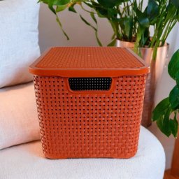 Caixa Organizadora Rattan 15 Litros com Tampa - Praticidade e Estilo Cor:terracota - 2