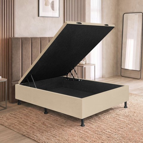 Base Box Baú Casal Fiori 138x188 Bege