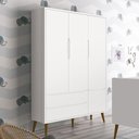 Ver imagem 4 de Guarda Roupa Infantil 3 Portas Theo Retrô Branco Fosco com Pés Amadeirado - Reller Móveis Branco