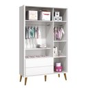 Ver imagem 3 de Guarda Roupa Infantil 3 Portas Theo Retrô Branco Fosco com Pés Amadeirado - Reller Móveis Branco